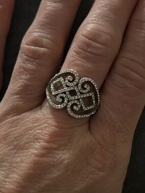 Brighton Scroll Silver Tone Rhinestone Ring Jewelry Sz 9